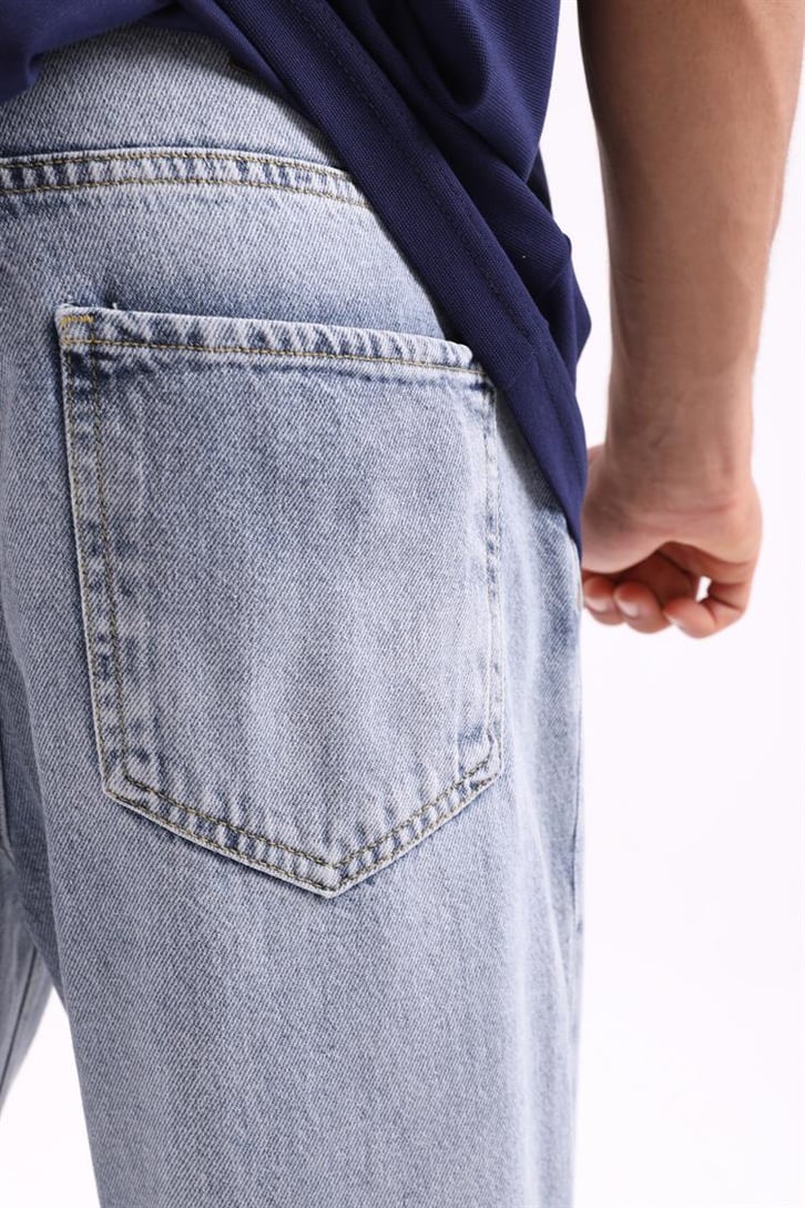 Ripped Detail Buz Mavi Baggy Jean