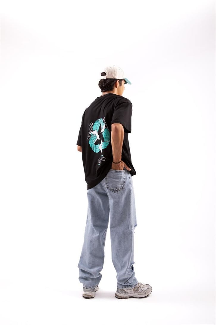 Ripped Detail Buz Mavi Baggy Jean
