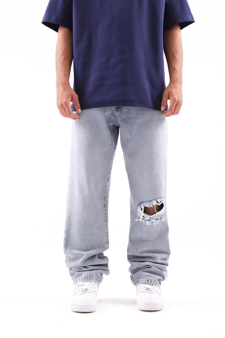 Ripped Detail Buz Mavi Baggy Jean