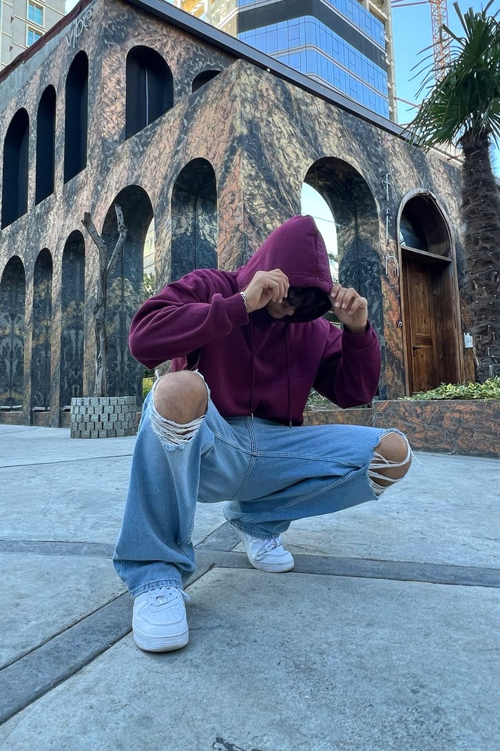 Ripped Detail Buz Mavi Baggy Jean