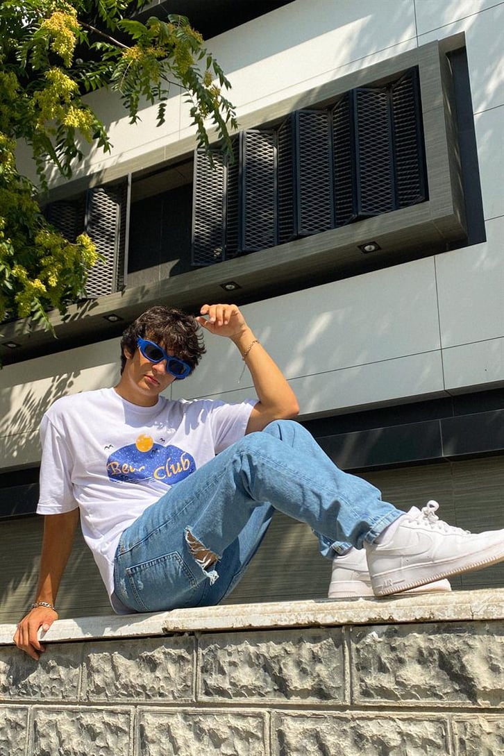 Ripped Detail Buz Mavi Regular Fit Jean