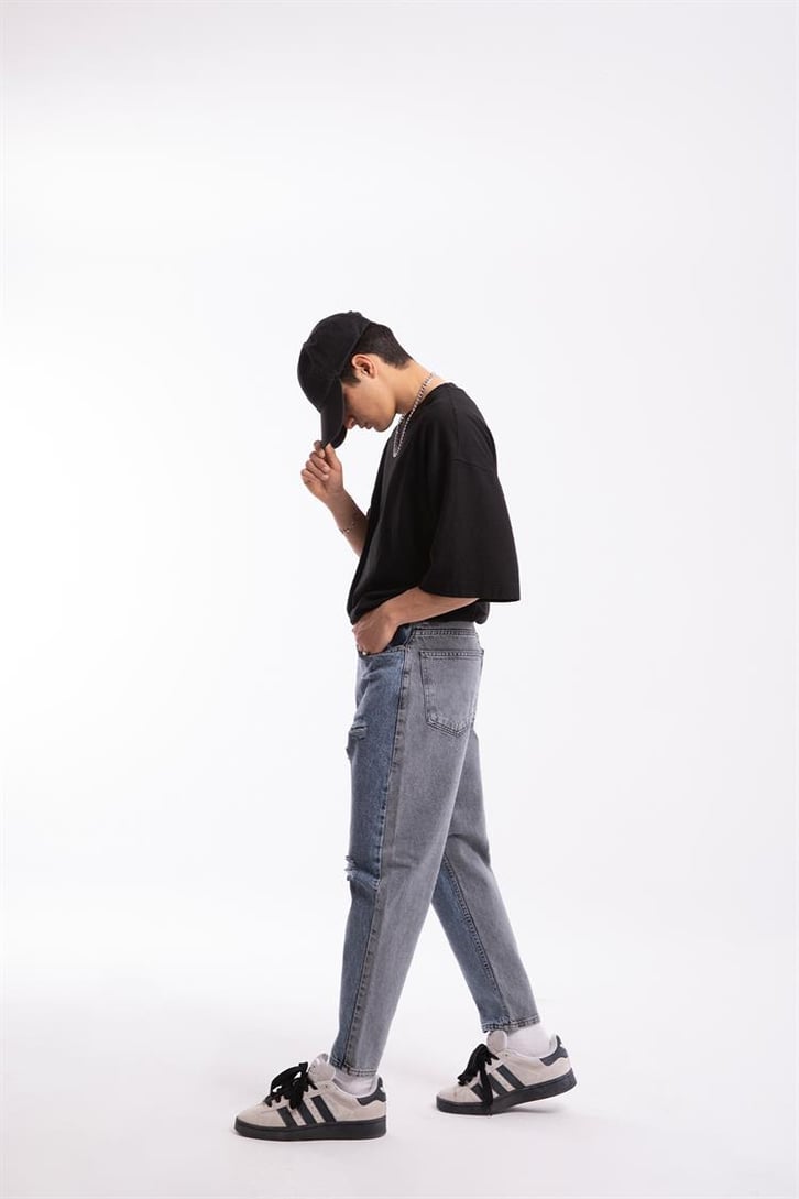 Ripped Detail Çift Renkli Regular Fit Jean