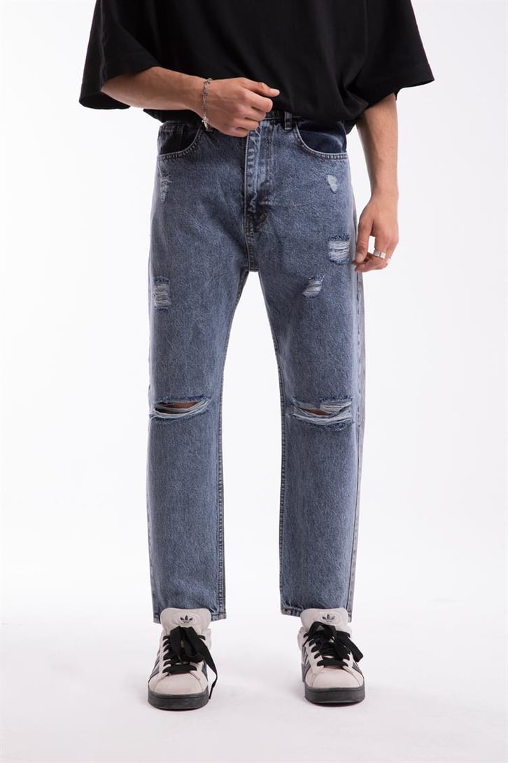 Ripped Detail Çift Renkli Regular Fit Jean