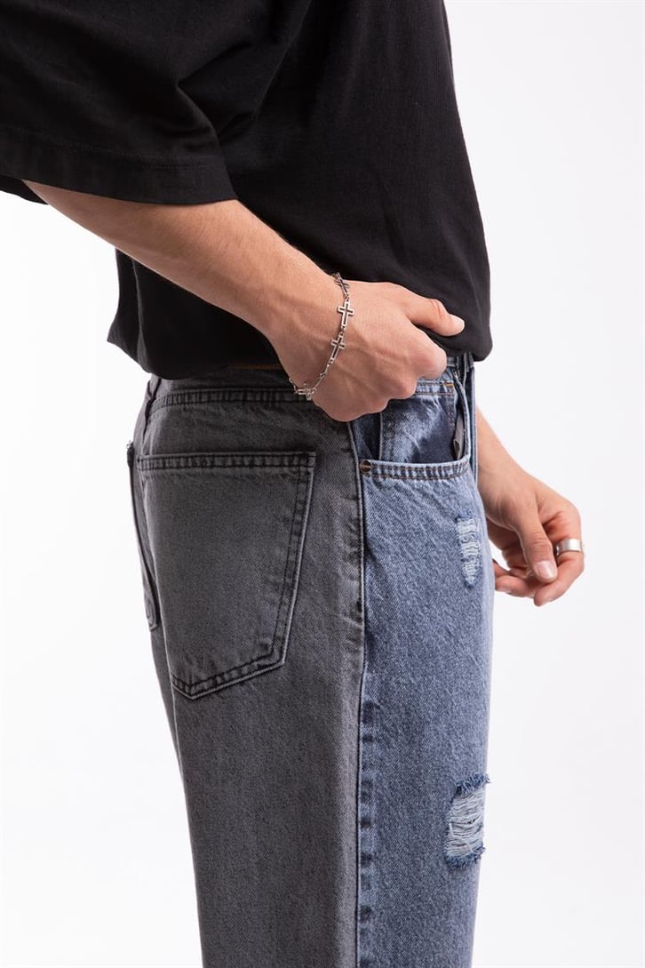 Ripped Detail Çift Renkli Regular Fit Jean
