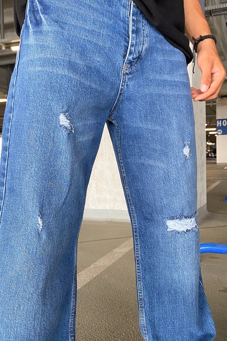 Ripped Detail Kot Mavisi Baggy Jean