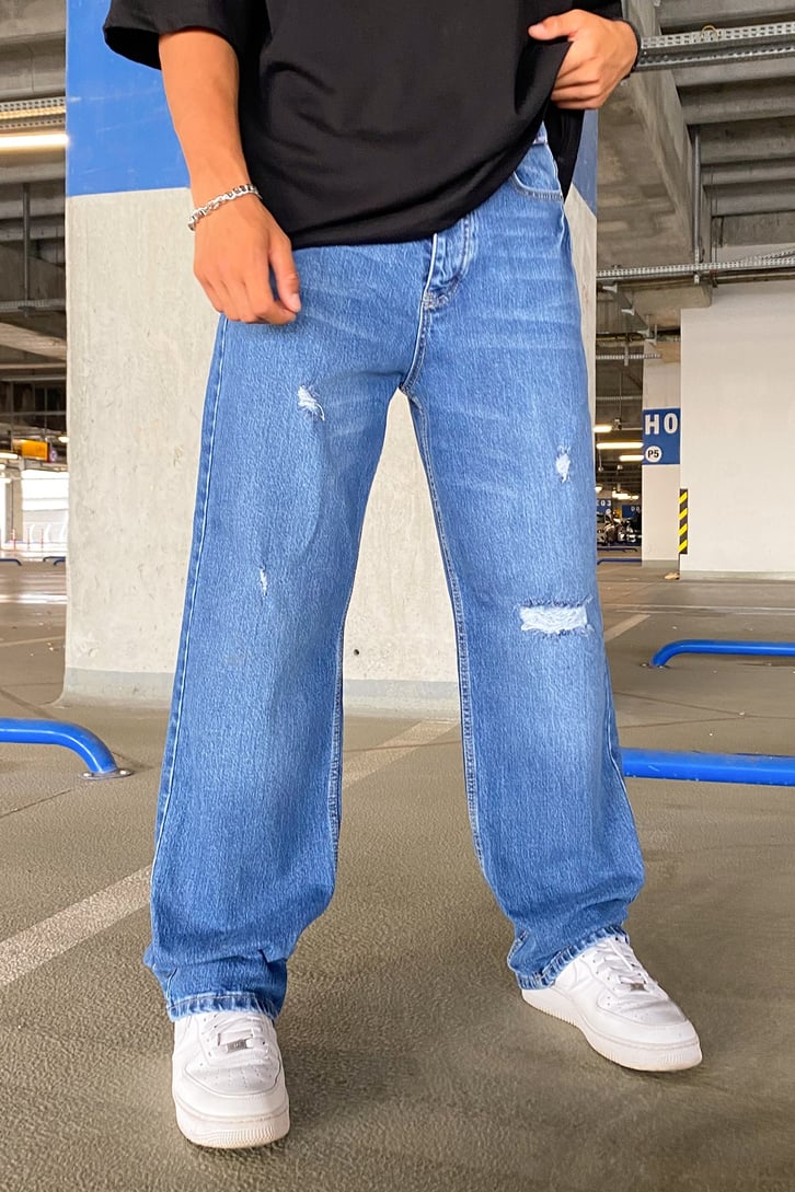 Ripped Detail Kot Mavisi Baggy Jean