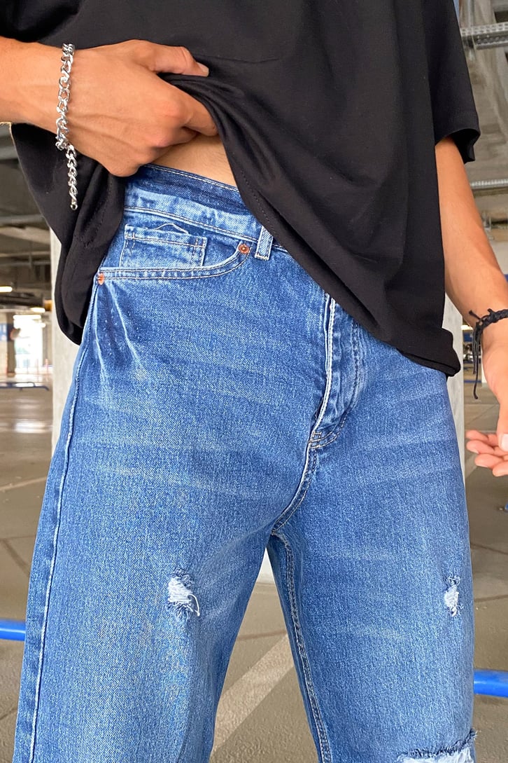 Ripped Detail Kot Mavisi Baggy Jean