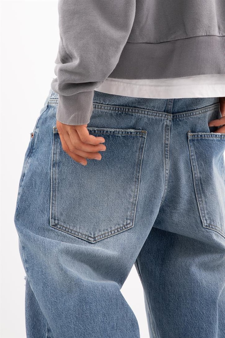 Ripped Detail Koyu Mavi Baggy Jean