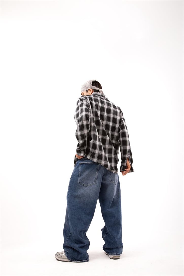 Ripped Detail Koyu Mavi Baggy Jean
