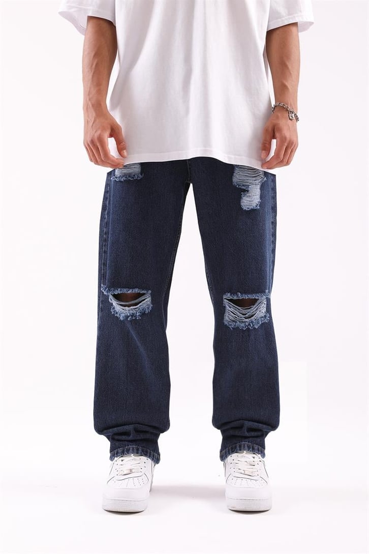 Ripped Detail Koyu Mavi Regular Fit Jean