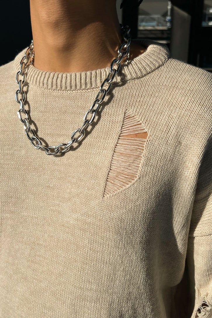 Ripped Detail Krem Kazak
