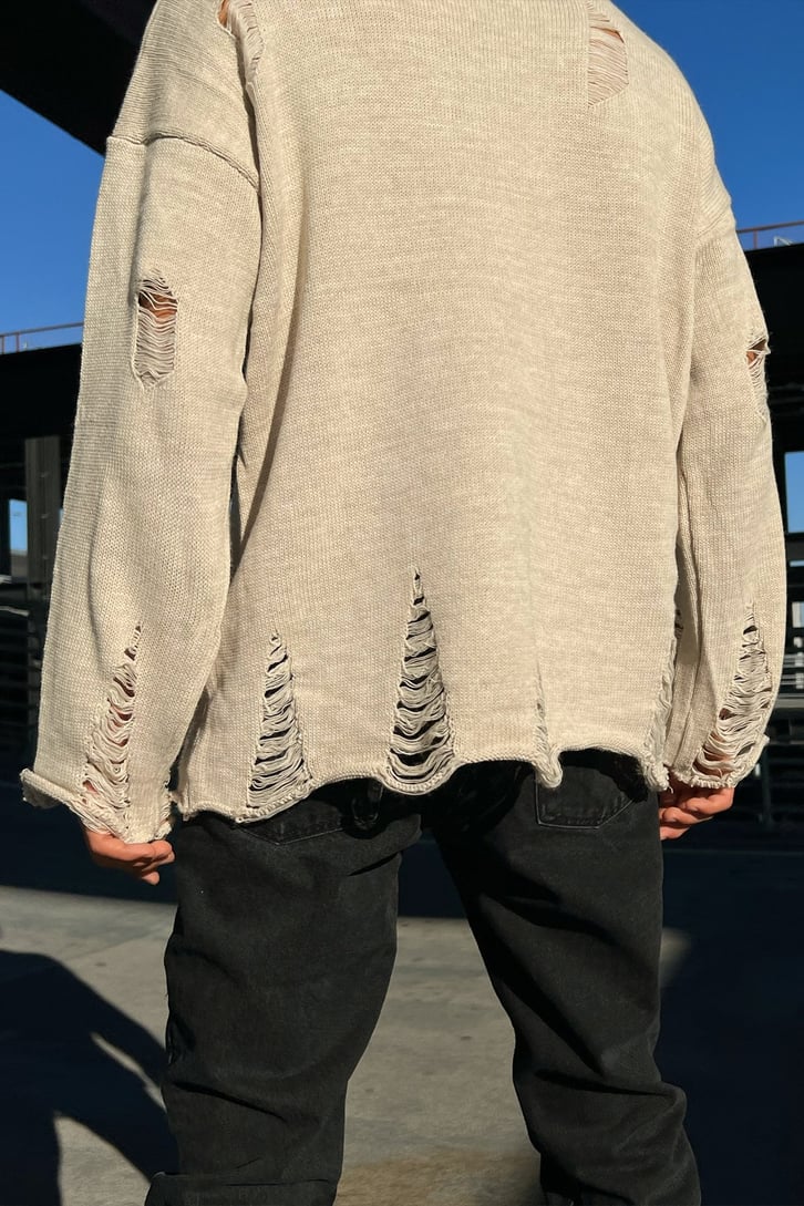 Ripped Detail Krem Kazak
