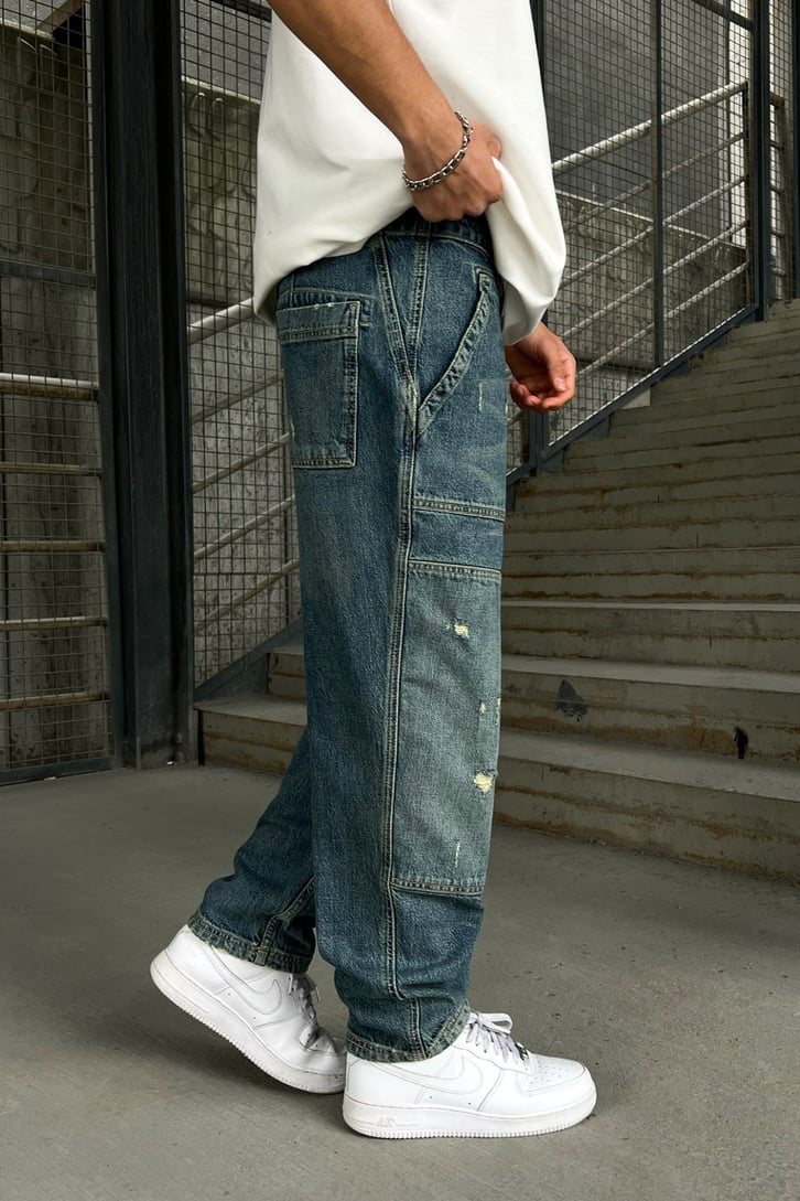 Ripped Detail Mavi Baggy Jean