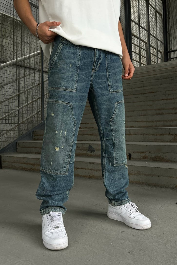 Ripped Detail Mavi Baggy Jean