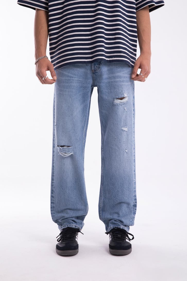 Ripped Detail Mavi Baggy Jean