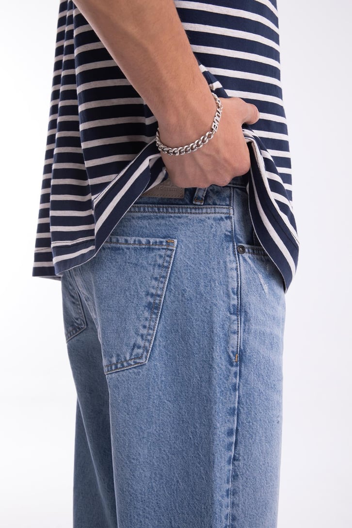 Ripped Detail Mavi Baggy Jean