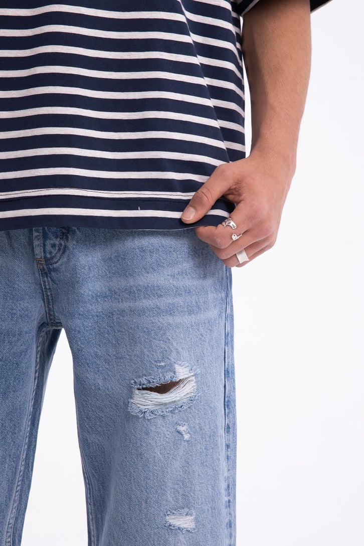 Ripped Detail Mavi Baggy Jean