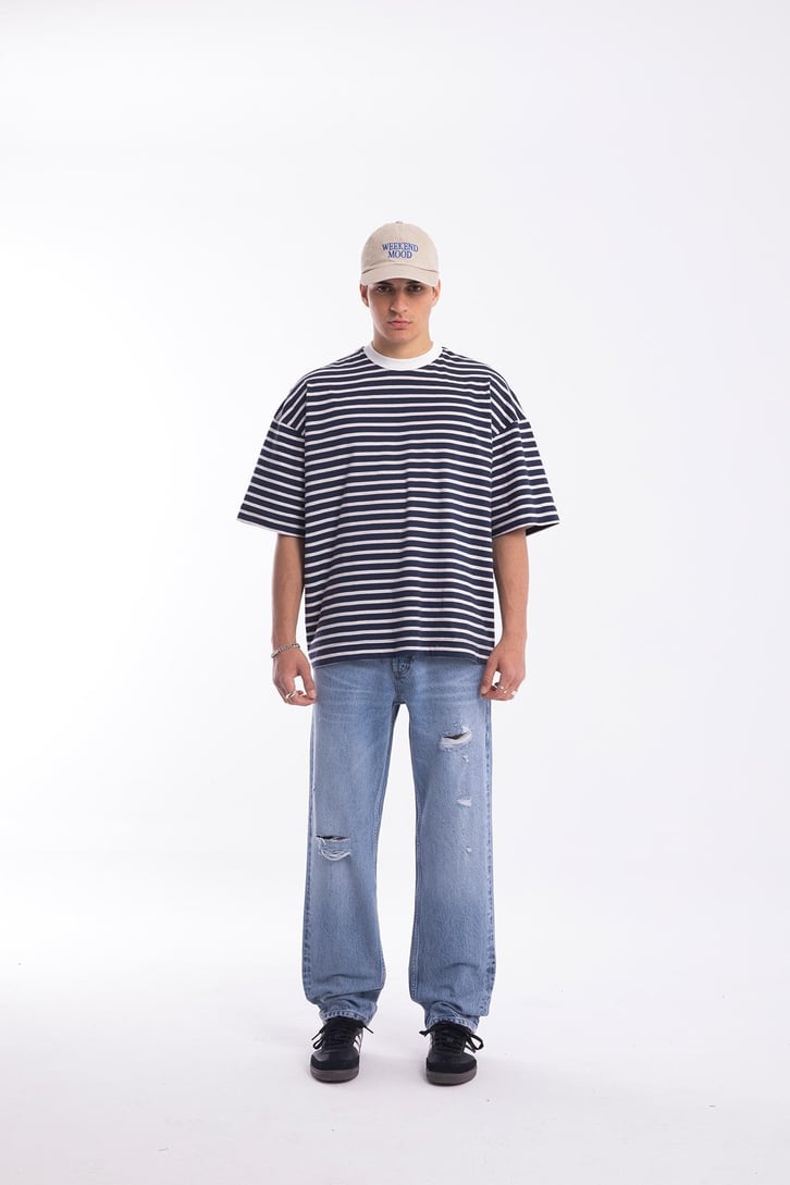 Ripped Detail Mavi Baggy Jean