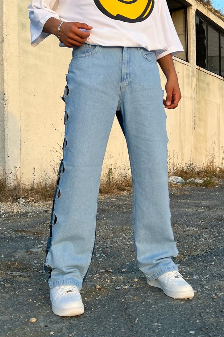 Ripped Detail Mavi Parçalı Baggy Jean