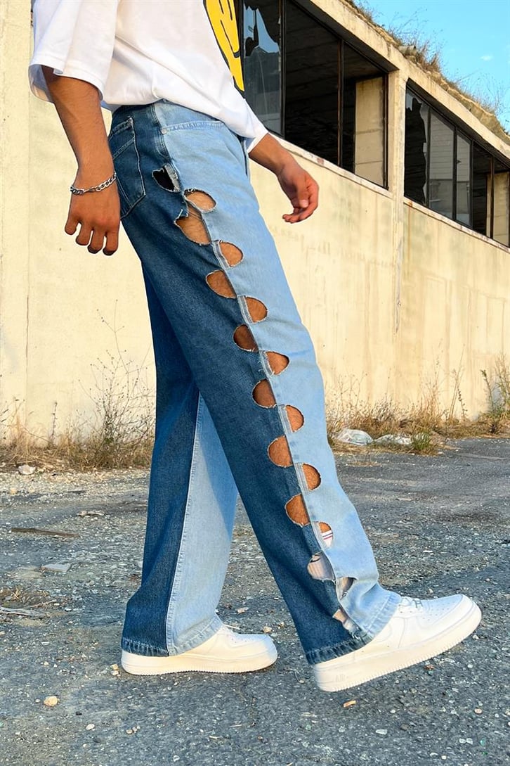 Ripped Detail Mavi Parçalı Baggy Jean