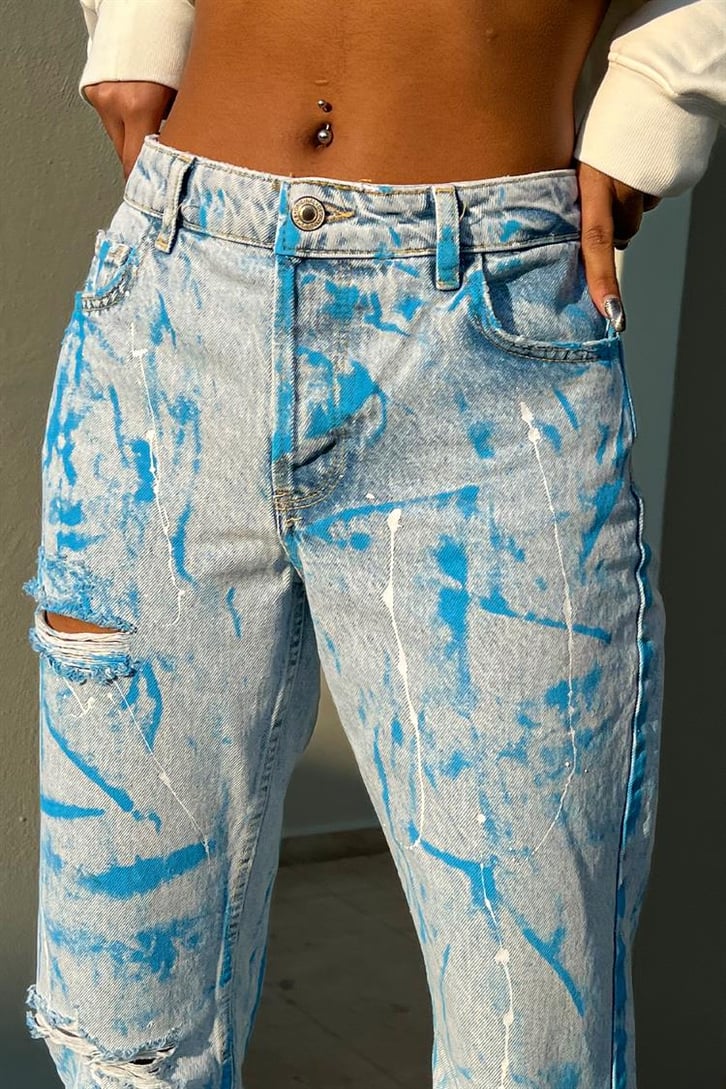 Ripped Detail Painted Mavi Mom Fit Jean