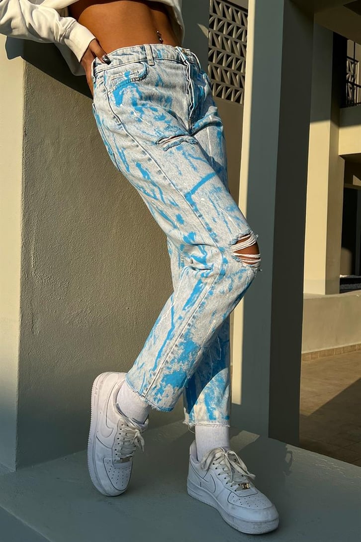 Ripped Detail Painted Mavi Mom Fit Jean