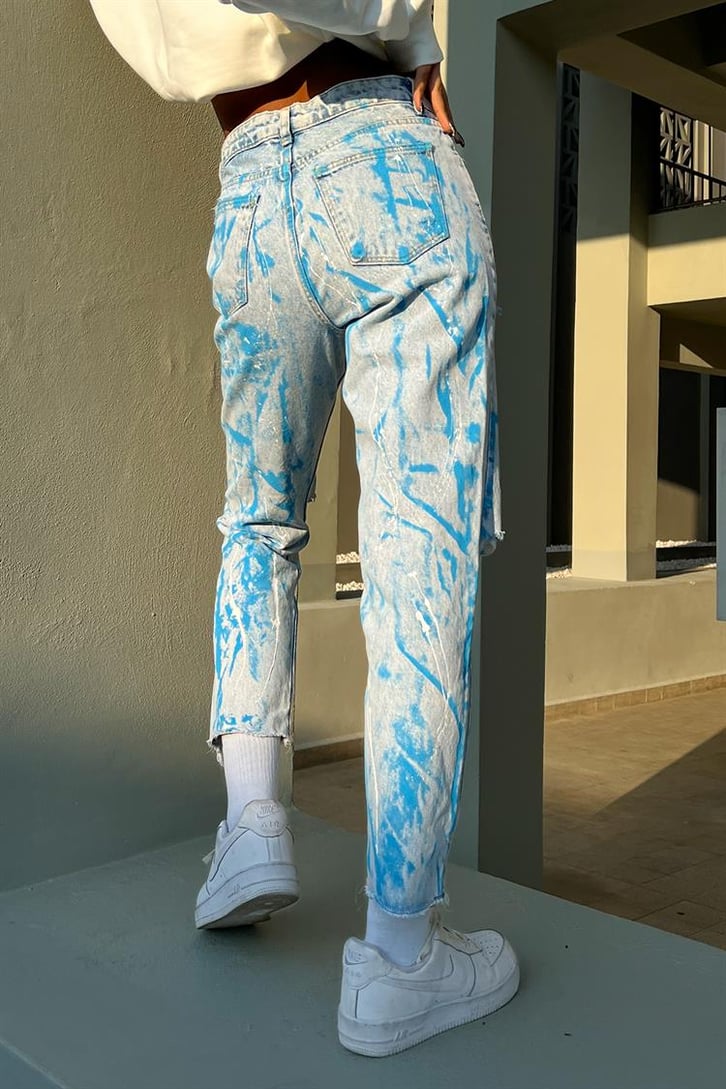 Ripped Detail Painted Mavi Mom Fit Jean