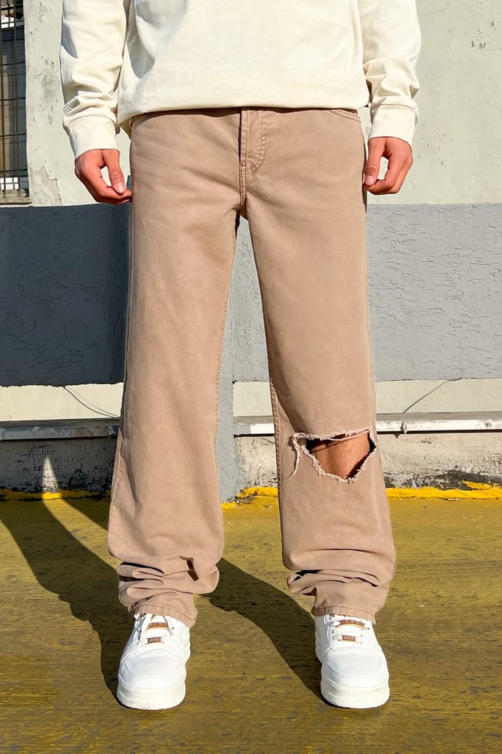 Ripped Detail Sütlü Kahve Baggy Jean