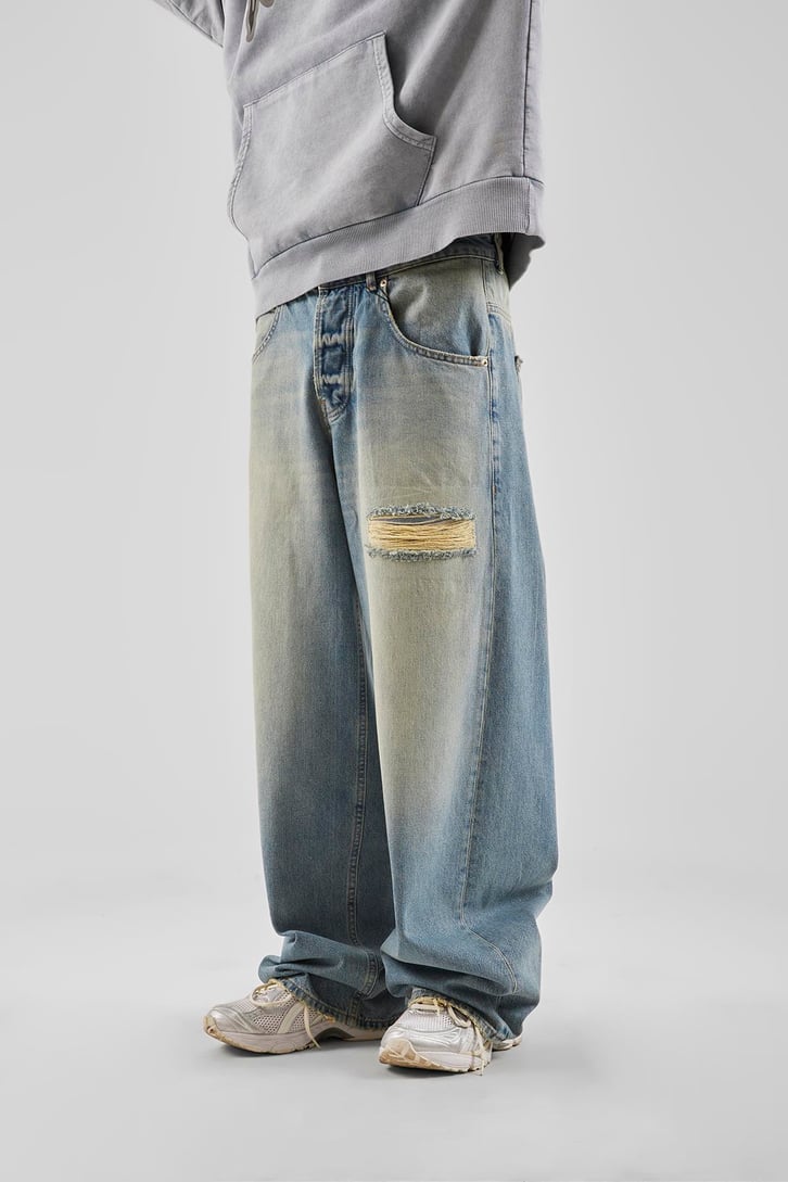 Ripped Detay Mavi Baggy Jean