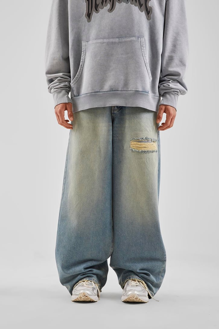 Ripped Detay Mavi Baggy Jean