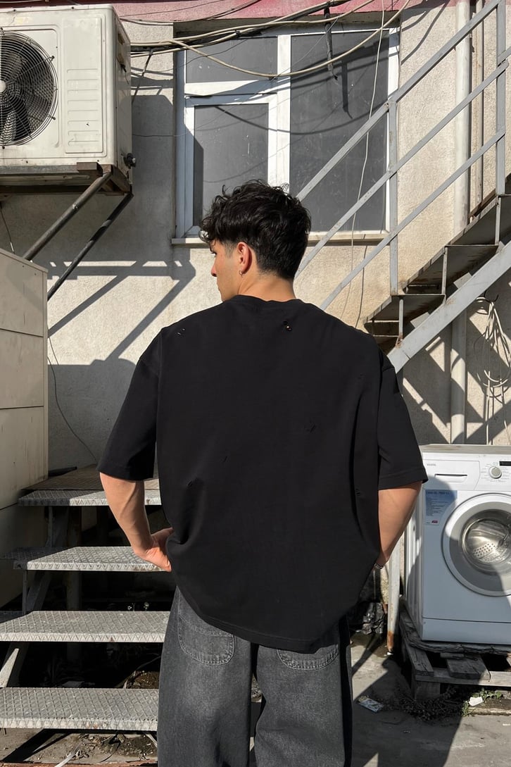 Ripped Gri Oversize Tişört