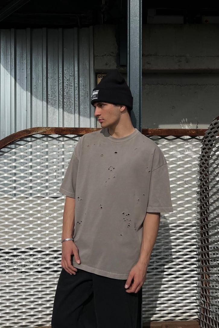 Ripped Haki Oversize Tişört