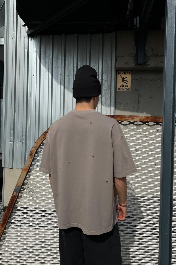 Ripped Haki Oversize Tişört