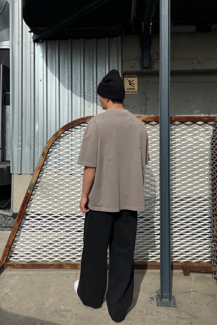 Ripped Haki Oversize Tişört