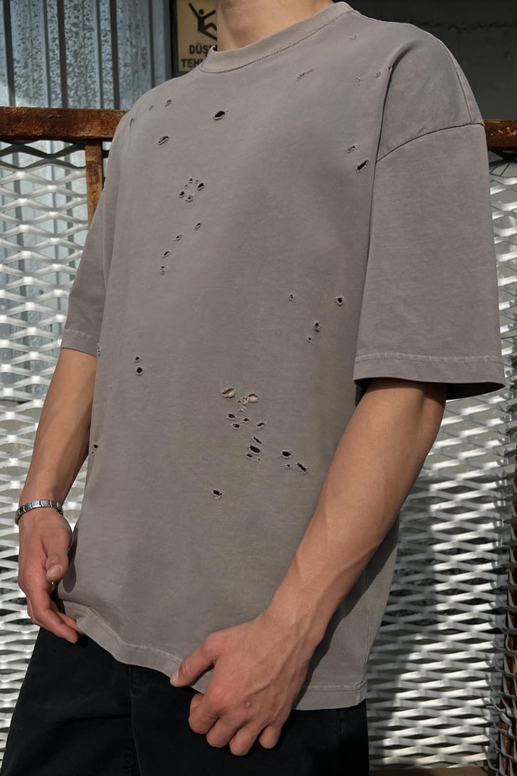 Ripped Haki Oversize Tişört