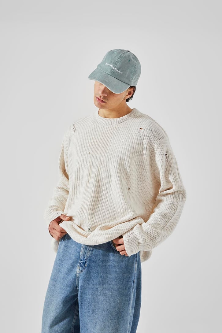 Ripped Krem Triko Kazak
