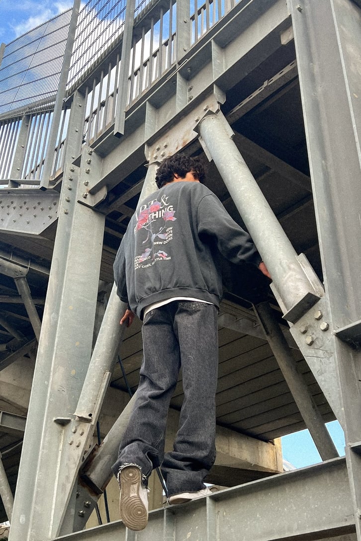 Ripped Leg Acid Wash Baggy Jean