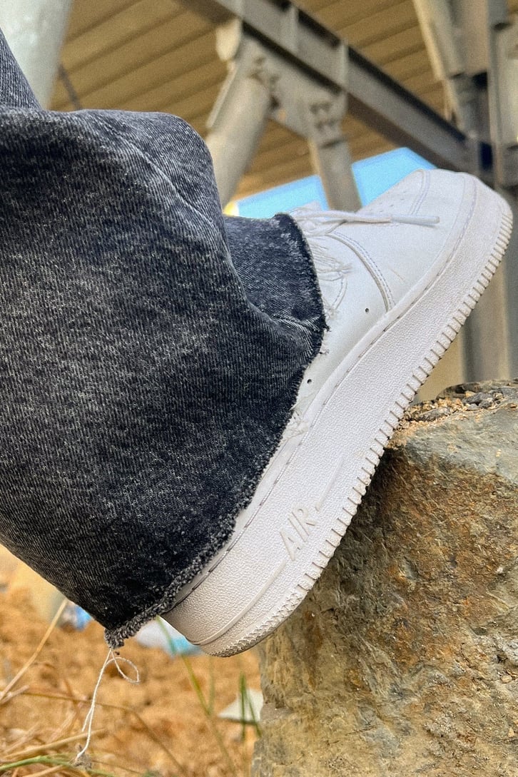 Ripped Leg Acid Wash Baggy Jean