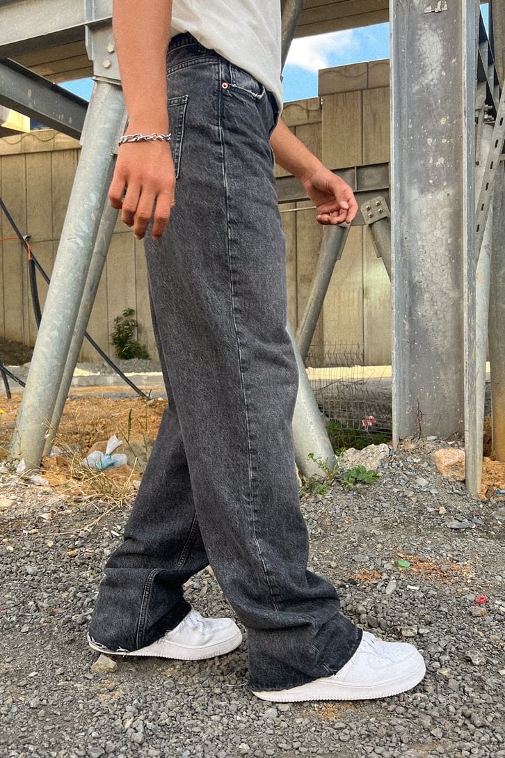 Ripped Leg Acid Wash Baggy Jean