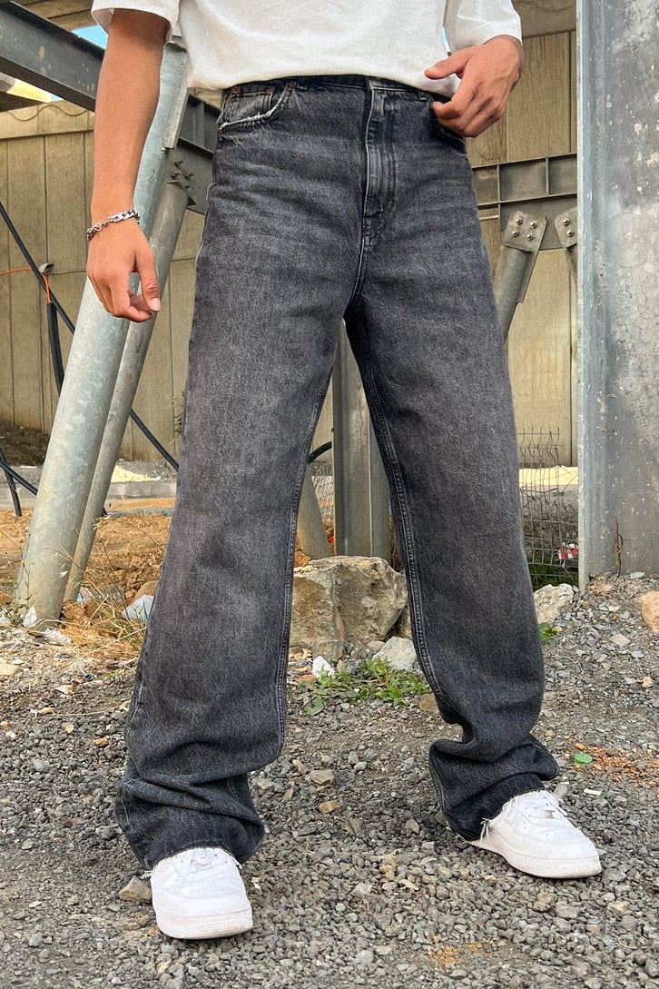 Ripped Leg Acid Wash Baggy Jean