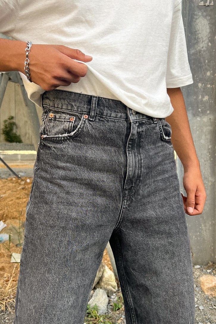 Ripped Leg Acid Wash Baggy Jean