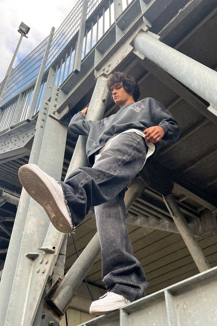 Ripped Leg Acid Wash Baggy Jean