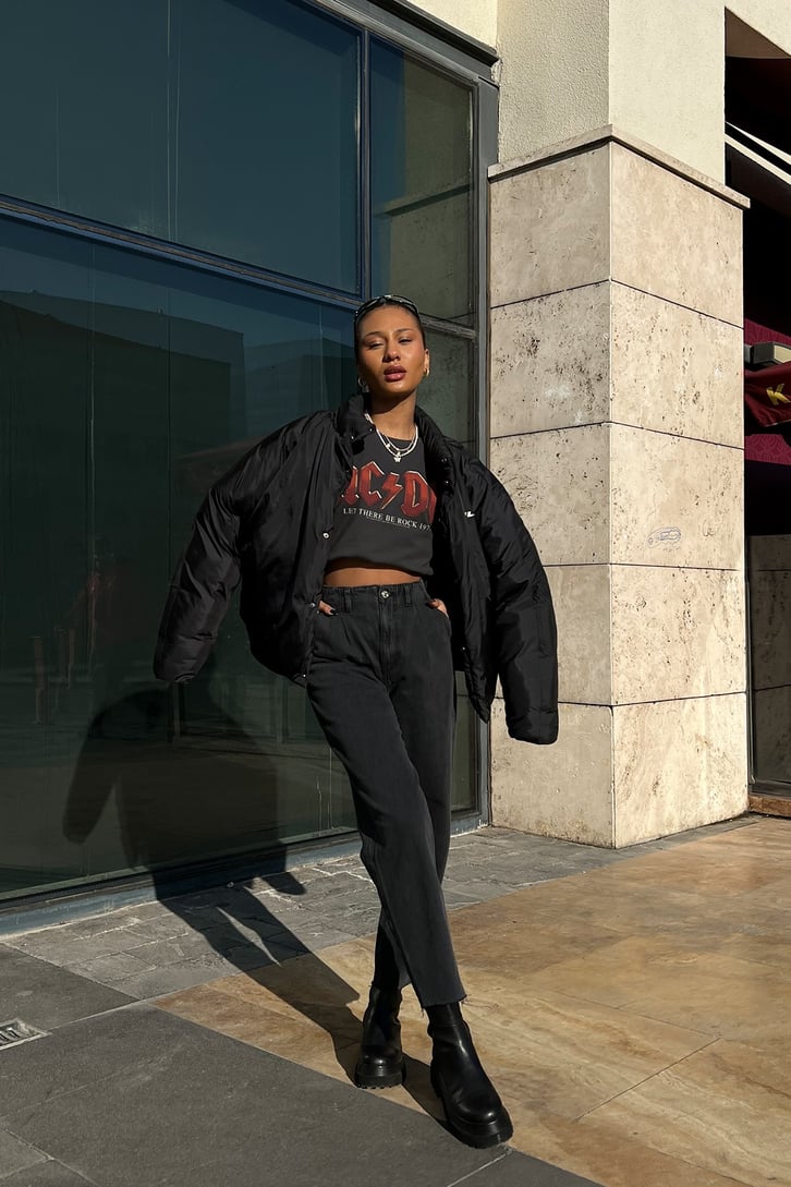 Ripped Leg Antrasit Mom Fit Jean
