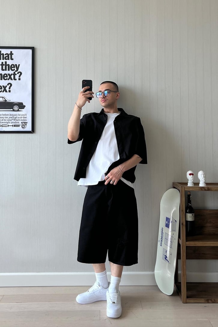 Ripped Siyah Baggy Şort