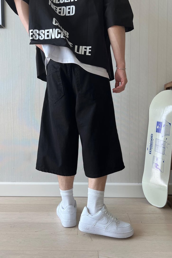 Ripped Siyah Baggy Şort