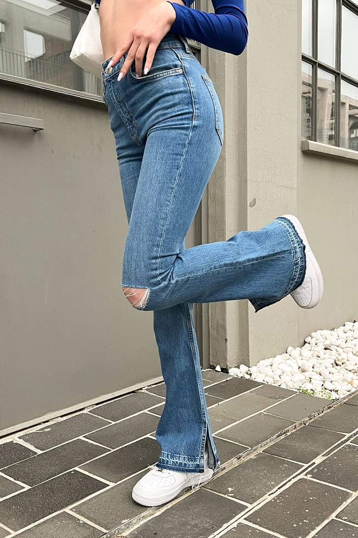 Ripped Yırtmaç Detaylı Mavi Baggy Jean