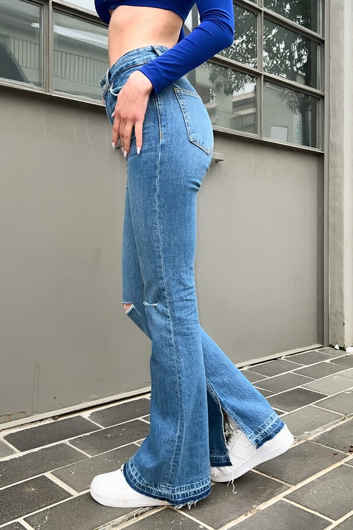 Ripped Yırtmaç Detaylı Mavi Baggy Jean