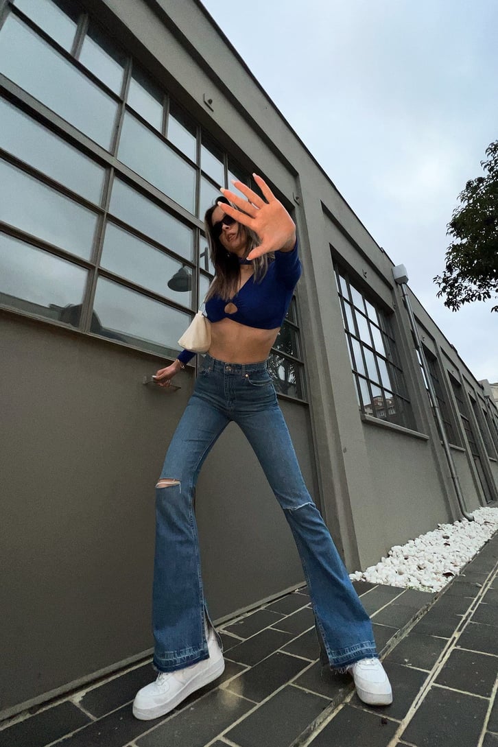 Ripped Yırtmaç Detaylı Mavi Baggy Jean