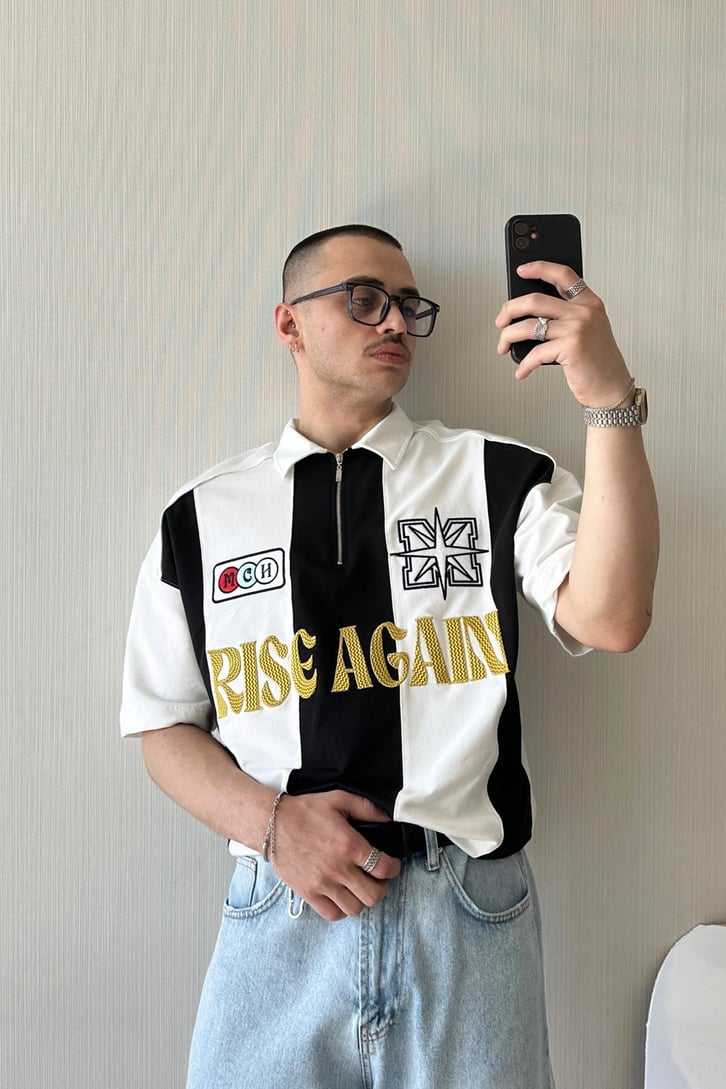 Rise Again Çizgili Oversize Tişört