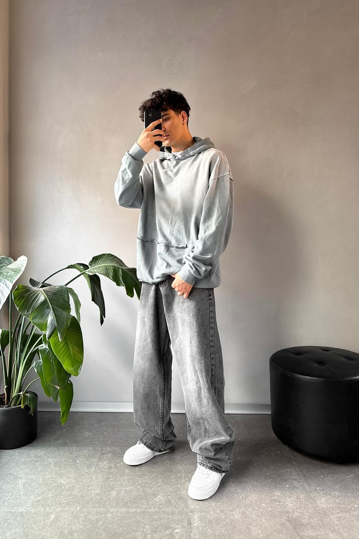 Rise Again Nakışlı Acid Wash Hoodie